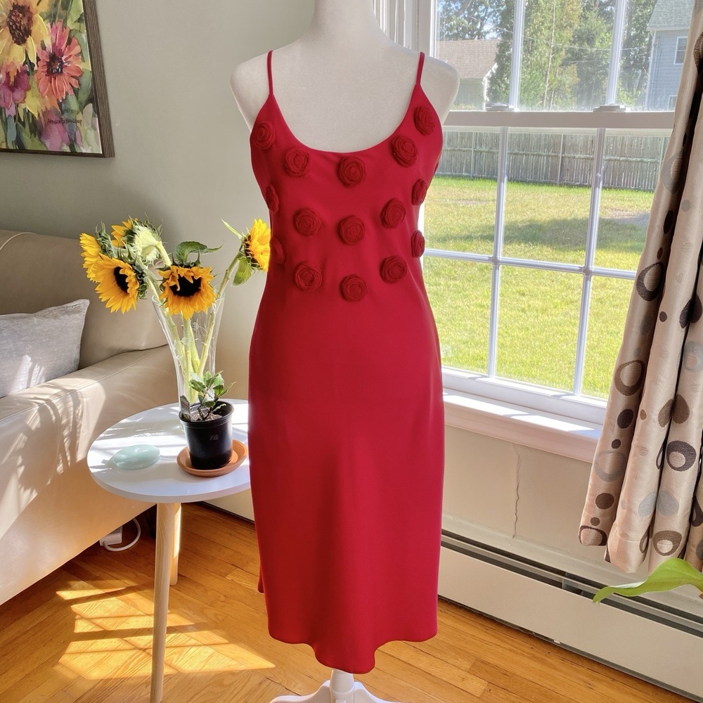 Vintage Y2K Zion Red Floral Applique Sheath Dress Size‎ M 90s Whimsigoth Fairy